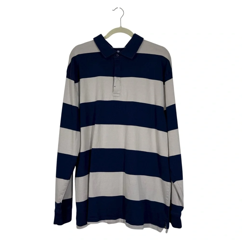 Southern Proper Rugby‎ Shirt Mens XL Tall Navy Tan Long Sleeve Quiet Luxury